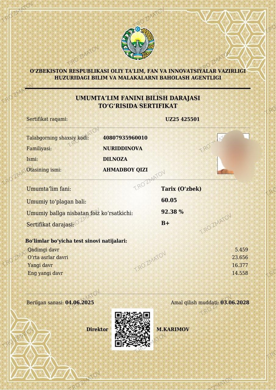 Certificate of Dilnoza Nuritdinnova
