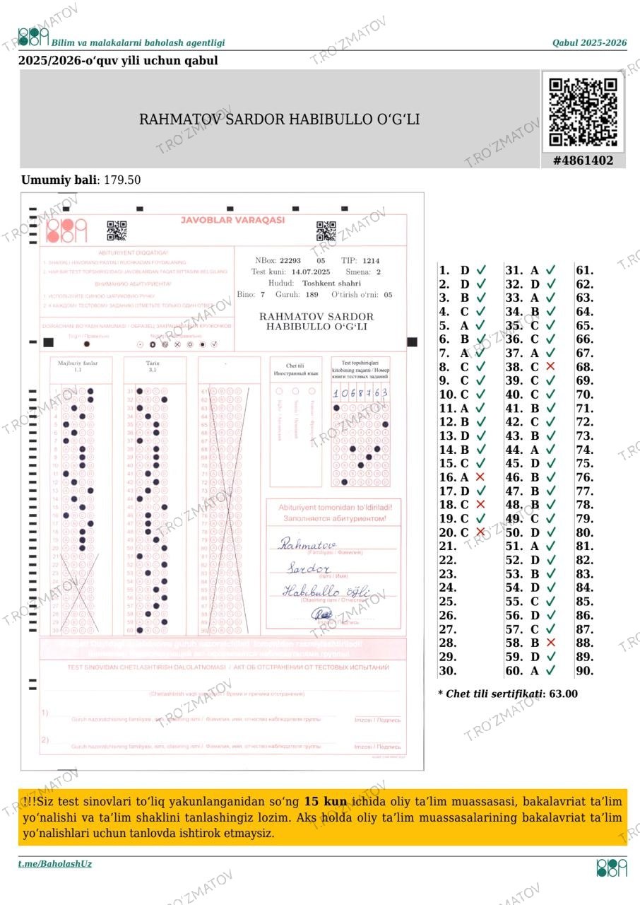 Certificate of Sardor Rahmatov